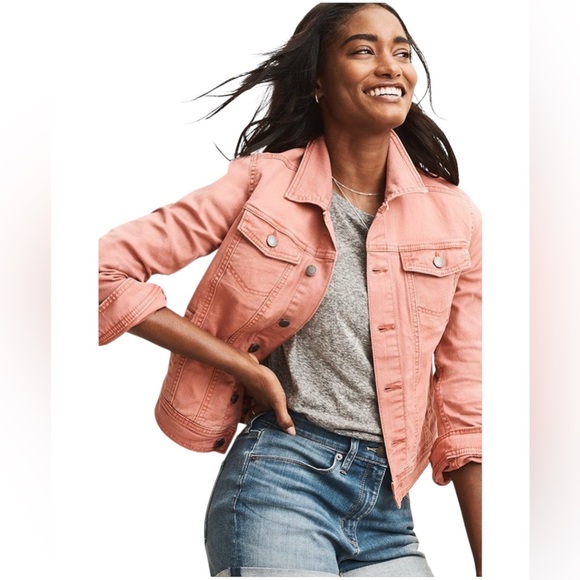 Loft Cropped Soft Pink 3/4 arm length Denim Jacket Size L - Picture 1 of 10